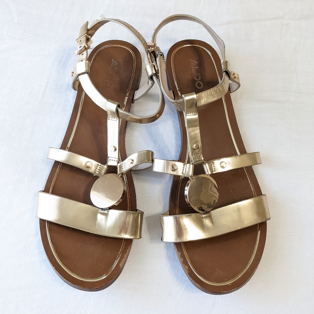 Aldo Gold and brown adjustable strap sandals